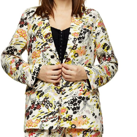 NWT Topshop IDOL Floral Leaf Print Blazer Size 4 US - Picture 2 of 12